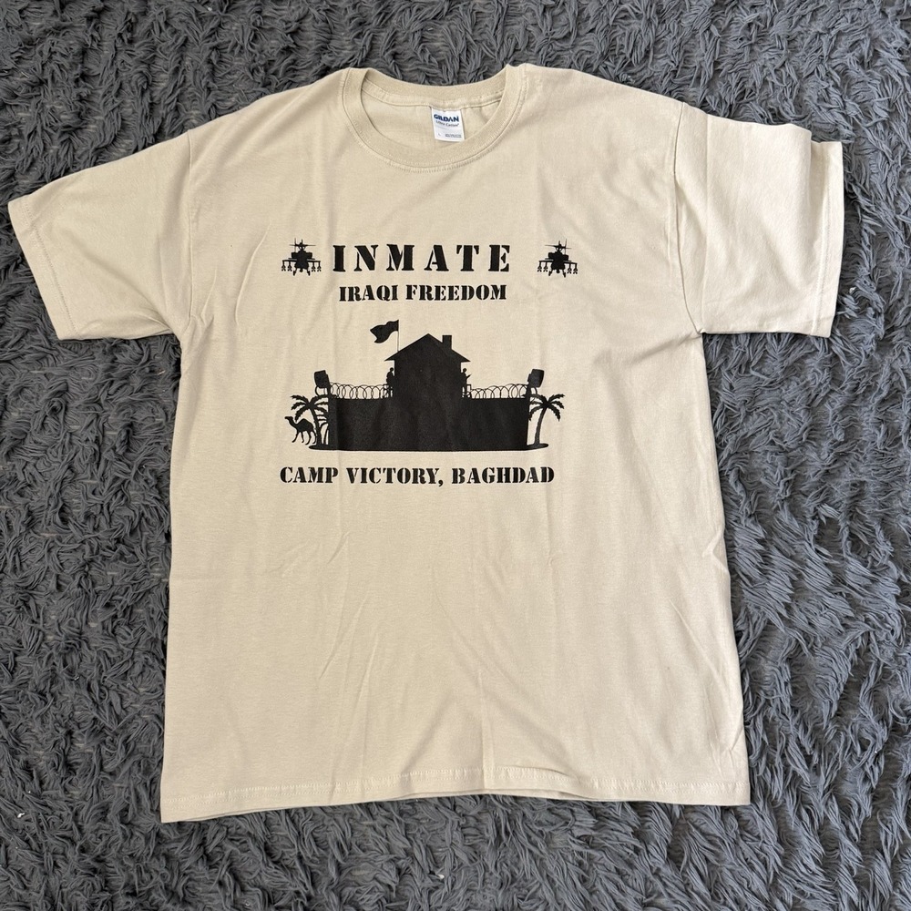 Vintage operation Iraq Freedom Inmate Shirt Men's Size Large Tan